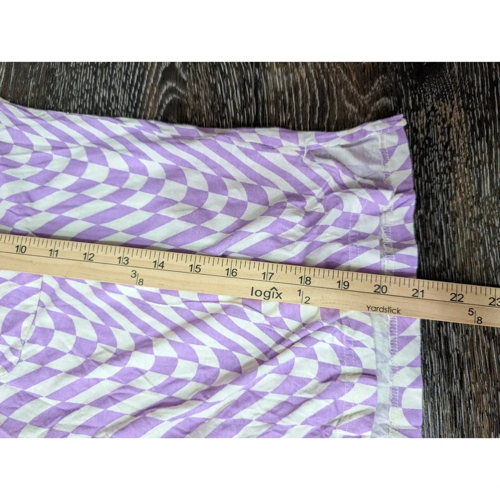 Anthropologie Purple Wavy Checkerboard Pajama Set Retro Loungewear Womens Medium